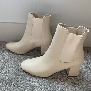 Just Fab size 11 block heeled bootie, color bone. Never worn!